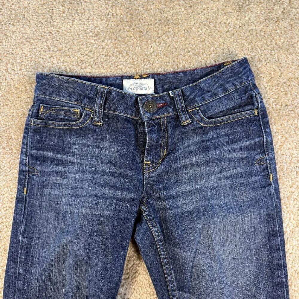 Vintage Aeropostale Women's Cropped Jeans Blue Size 00 Button Pockets Y2K F383